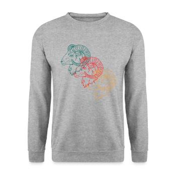 Drei Widder Trio Astrologie Sternzeichen Geschenk - Unisex Pullover - Weißgrau meliert - Vorne - Alina (178cm) & Michal (187cm)