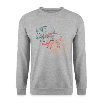 Trio von Wildschweinen Naturverbundenes Geschenk - Unisex Pullover - Weißgrau meliert - Vorne - Alina (178cm) & Michal (187cm)