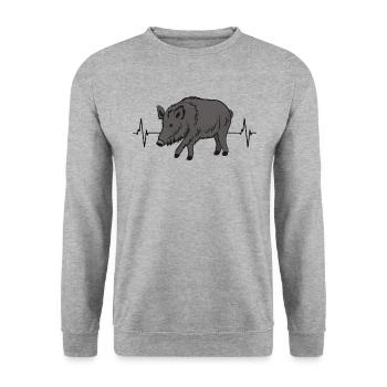Wildschwein Herzschlag Naturverbundenes Geschenk - Unisex Pullover - Weißgrau meliert - Vorne - Alina (178cm) & Michal (187cm)