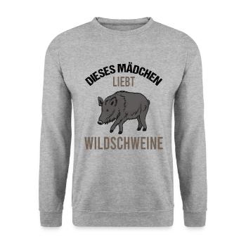 Mädchen Wildschweinliebe Charmantes Geschenk - Unisex Pullover - Weißgrau meliert - Vorne - Alina (178cm) & Michal (187cm)