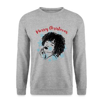 Sassy Christmas Afrolook Schneeflocken - Unisex Pullover - Weißgrau meliert - Vorne - Alina (178cm) & Michal (187cm)