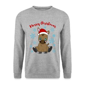 Fröhliches Eselkind Merry Christmas Festlich - Unisex Pullover - Weißgrau meliert - Vorne - Alina (178cm) & Michal (187cm)