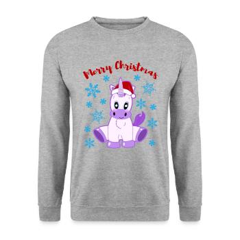 Zauberhaftes Einhornkind Merry Christmas - Unisex Pullover - Weißgrau meliert - Vorne - Alina (178cm) & Michal (187cm)