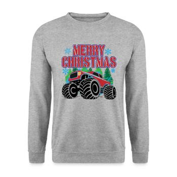 Weihnachtstruck Festliche Fahrt Geschenk - Unisex Pullover - Weißgrau meliert - Vorne - Alina (178cm) & Michal (187cm)