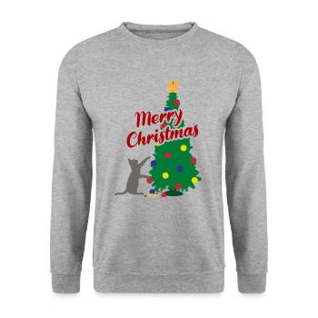 Verspielte Weihnachtskatze Frohes Fest Geschenk - Unisex Pullover - Weißgrau meliert - Vorne - Alina (178cm) & Michal (187cm)