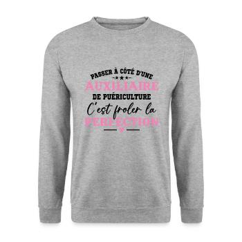 Auxiliaire de puériculture Puéricultrice Métier - Sweat-shirt Unisexe - gris chiné - Devant - Alina (178cm) & Michal (187cm)