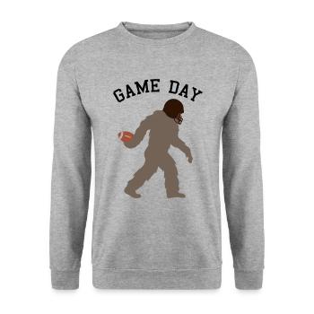 Bigfoot Quarterback Sportler Schattenbild - Unisex Pullover - Weißgrau meliert - Vorne - Alina (178cm) & Michal (187cm)