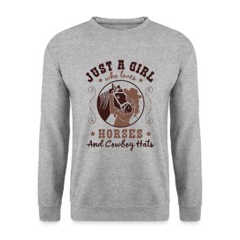 Étreinte aimante - Cheval et homme - Sweat-shirt Unisexe - gris chiné - Devant - Alina (178cm) & Michal (187cm)