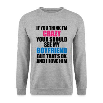 Crazy Friend - Humorous Motif - Unisex Sweatshirt - salt & pepper - Front - Alina (178cm) & Michal (187cm)