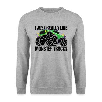 Green-Purple Monster Truck Showdown - Unisex Sweatshirt - salt & pepper - Front - Alina (178cm) & Michal (187cm)