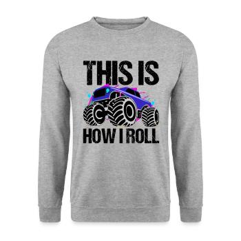 Rollender Monstertruck Abenteuer Drang - Unisex Pullover - Weißgrau meliert - Vorne - Alina (178cm) & Michal (187cm)