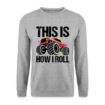 Rollender Monstertruck Abenteuer Drang - Unisex Pullover - Weißgrau meliert - Vorne - Alina (178cm) & Michal (187cm)