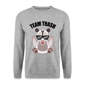 Rockendes Opossum mit Cool-Faktor - Unisex Pullover - Weißgrau meliert - Vorne - Alina (178cm) & Michal (187cm)