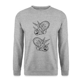 Triceratops Line Art Minimal Noir - Sweat-shirt Unisexe - gris chiné - Devant - Alina (178cm) & Michal (187cm)