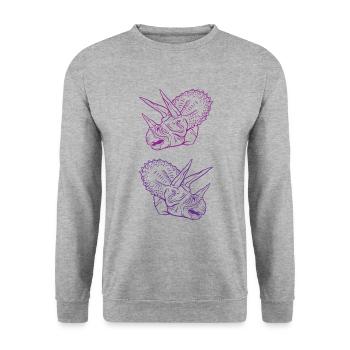 Triceratops Line Art Minimal Noir - Sweat-shirt Unisexe - gris chiné - Devant - Alina (178cm) & Michal (187cm)