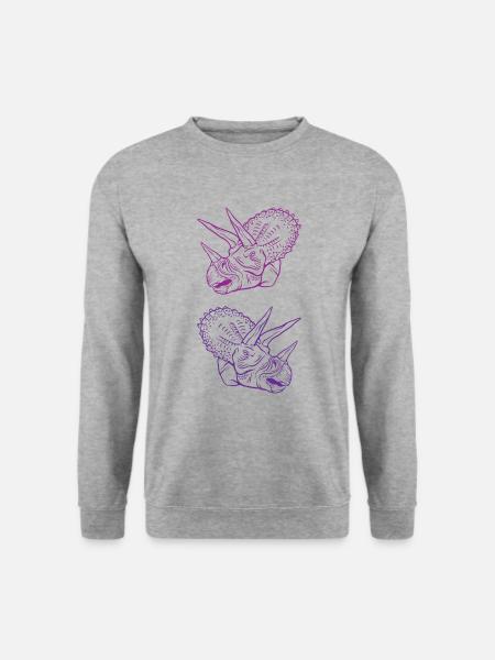 Triceratops Linienkunst Minimal Schwarz - Unisex Pullover - Weißgrau meliert