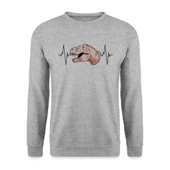 T-Rex Heartbeat cadeau primitif - Sweat-shirt Unisexe - gris chiné - Devant - Alina (178cm) & Michal (187cm)