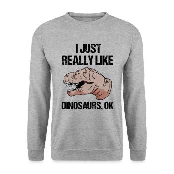 Einfach Dino-Liebe Geschenk - Unisex Pullover - Weißgrau meliert - Vorne - Alina (178cm) & Michal (187cm)