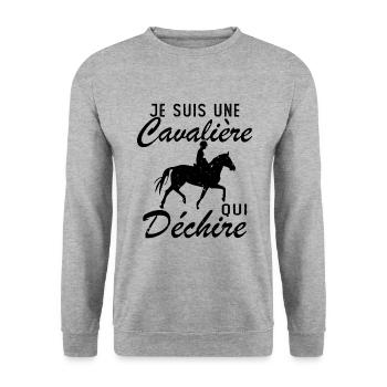 Ich bin ein Reiter, der Geschenke zerreißt - Unisex Pullover - Weißgrau meliert - Vorne - Alina (178cm) & Michal (187cm)