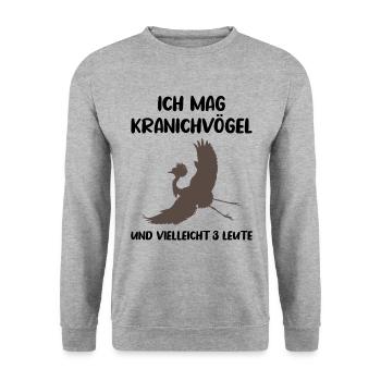 Kranichvögel & Drei Leute Fanliebe - Unisex Pullover - Weißgrau meliert - Vorne - Alina (178cm) & Michal (187cm)