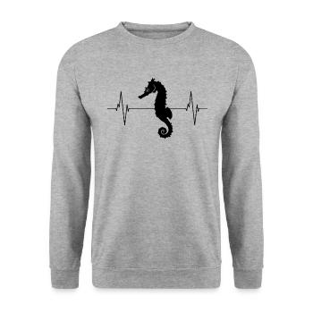 Herzschlag Seepferdchen Meer Passion - Unisex Pullover - Weißgrau meliert - Vorne - Alina (178cm) & Michal (187cm)