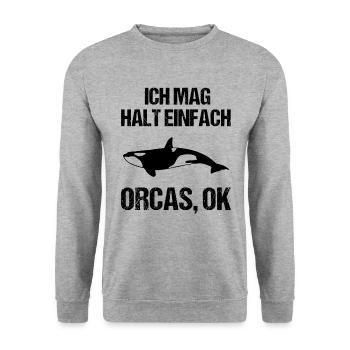 Einfach Orca-Liebhaber Statement - Unisex Pullover - Weißgrau meliert - Vorne - Alina (178cm) & Michal (187cm)