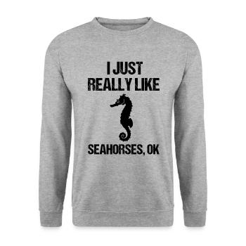 Maritimes Seepferdchen Ozeanliebe - Unisex Pullover - Weißgrau meliert - Vorne - Alina (178cm) & Michal (187cm)