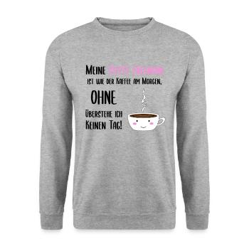 Süße Freundin Kaffee Becher Gesicht - Unisex Pullover - Weißgrau meliert - Vorne - Alina (178cm) & Michal (187cm)