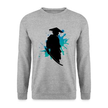 Samouraï combatif encre Splash Art - Sweat-shirt Unisexe - gris chiné - Devant - Alina (178cm) & Michal (187cm)