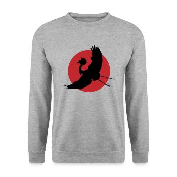 Fliegender Kranich Silhouette Kunst - Unisex Pullover - Weißgrau meliert - Vorne - Alina (178cm) & Michal (187cm)