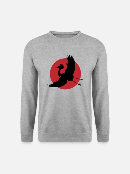 Fliegender Kranich Silhouette Kunst - Unisex Pullover - Weißgrau meliert