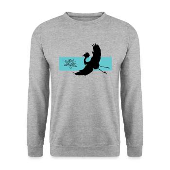 Kranich & Lotus Harmonie Symbolik - Unisex Pullover - Weißgrau meliert - Vorne - Alina (178cm) & Michal (187cm)