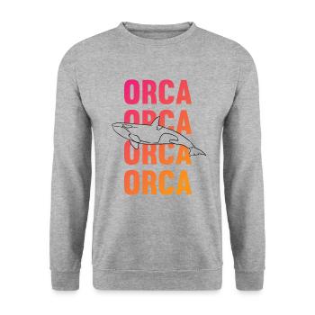 Orca Schriftzug Meereskraft Geschenk - Unisex Pullover - Weißgrau meliert - Vorne - Alina (178cm) & Michal (187cm)