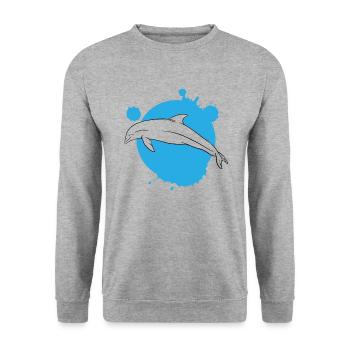 Stylish Dolphin Art Paint Splash - Unisex Sweatshirt - salt & pepper - Front - Alina (178cm) & Michal (187cm)