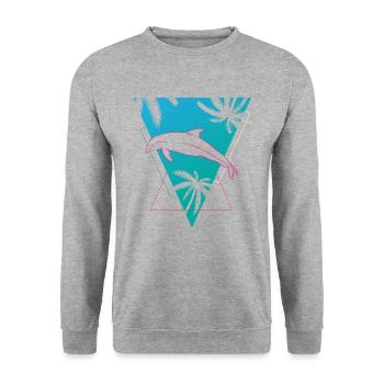 Retro Delfin Tropen Traum Grafik - Unisex Pullover - Weißgrau meliert - Vorne - Alina (178cm) & Michal (187cm)