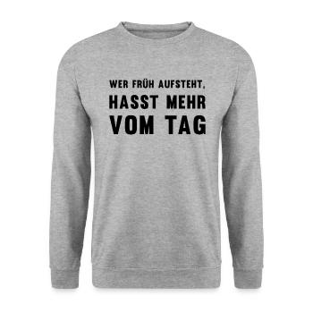 Anti-Morgenmensch Wecker-Snooze-Geschenk - Unisex Pullover - Weißgrau meliert - Vorne - Alina (178cm) & Michal (187cm)
