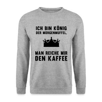 Morgenmuffel Kaffee-König Geschenkidee - Unisex Pullover - Weißgrau meliert - Vorne - Alina (178cm) & Michal (187cm)