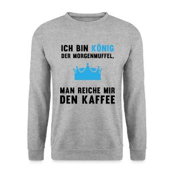 Morgenmuffel Kaffee-König Geschenkidee - Unisex Pullover - Weißgrau meliert - Vorne - Alina (178cm) & Michal (187cm)