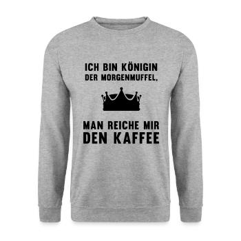 Kaffee-Königin Morgenmuffel Geschenk - Unisex Pullover - Weißgrau meliert - Vorne - Alina (178cm) & Michal (187cm)