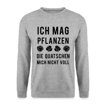 Pflanzenfreund Stilles Grün Kein Geplapper - Unisex Pullover - Weißgrau meliert - Vorne - Alina (178cm) & Michal (187cm)