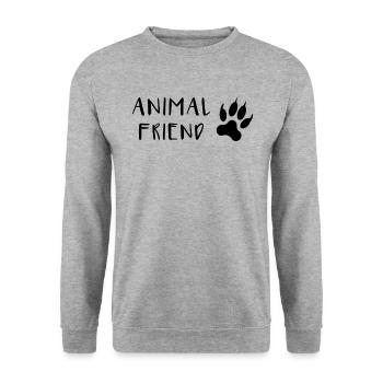 Tierfreund Schrift Pfotenabdruck Stil - Unisex Pullover - Weißgrau meliert - Vorne - Alina (178cm) & Michal (187cm)