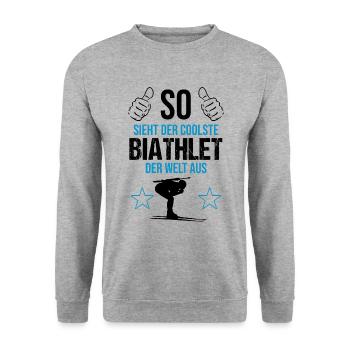 Weltbester Biathlet – Coolness Pur - Unisex Pullover - Weißgrau meliert - Vorne - Alina (178cm) & Michal (187cm)