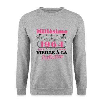 Woman Vintage 1964 Gift Birthday Humor - Unisex Sweatshirt - salt & pepper - Front - Alina (178cm) & Michal (187cm)