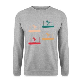 Figurines colorées de saut en hauteur - Sweat-shirt Unisexe - gris chiné - Devant - Alina (178cm) & Michal (187cm)