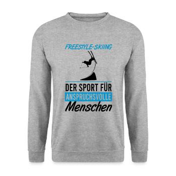 Freestyle-skiing – Sportkunst pur - Unisex Pullover - Weißgrau meliert - Vorne - Alina (178cm) & Michal (187cm)