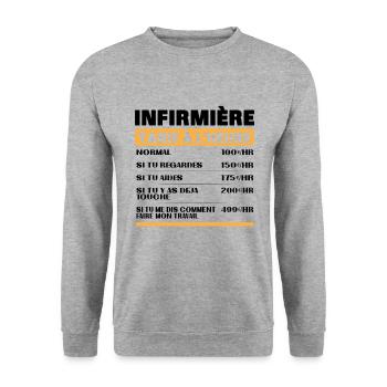 Infirmière Tarif à L'heure idée Cadeau Humour - Sweat-shirt Unisexe - gris chiné - Devant - Alina (178cm) & Michal (187cm)