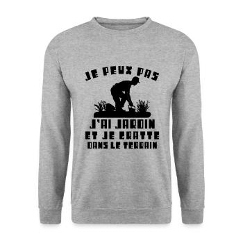 Je peux pas J'ai Jardin - Sweat-shirt Unisexe - gris chiné - Devant - Alina (178cm) & Michal (187cm)