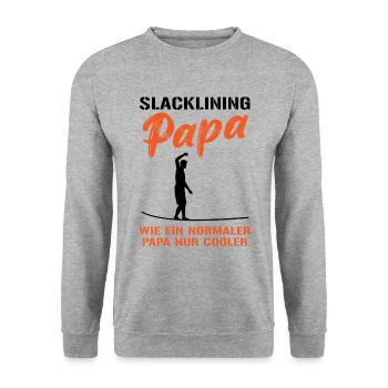 Slackline-Papa – Cooler geht’s nicht - Unisex Pullover - Weißgrau meliert - Vorne - Alina (178cm) & Michal (187cm)