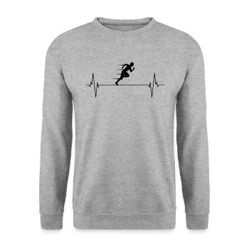 Sprinterherz Puls Leichtathletik EKG - Unisex Pullover - Weißgrau meliert - Vorne - Alina (178cm) & Michal (187cm)