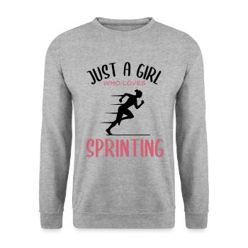 Sprintliebe – Für schnelle Mädchen - Unisex Pullover - Weißgrau meliert - Vorne - Alina (178cm) & Michal (187cm)